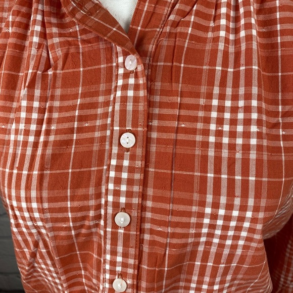 Universal Thread Orange Cream Plaid Blouse Large Lightweight Flannel Shirt NWT - Picture 4 of 11